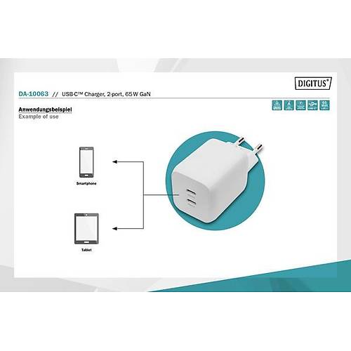 Digitus DA-10063 5V 2x Usb Type C 65W mini �arj Adapt�r�