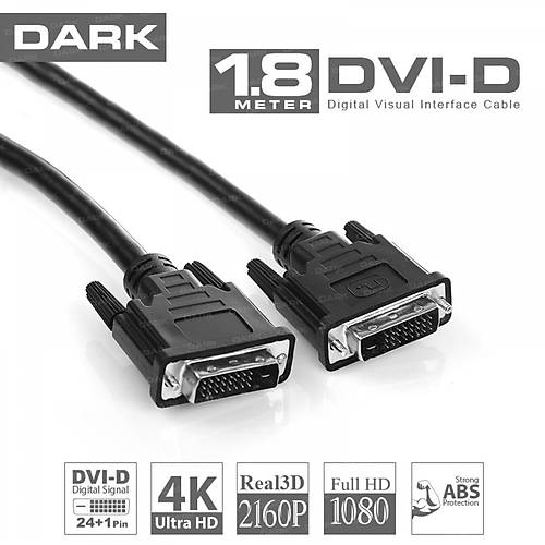 Dark DK-CB-DVIL180 1.8 Mt DVI to DVI 24+1 Erkek-Erkek 4K 2160p DVI Görüntü Kablosu