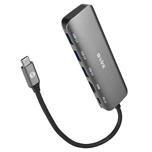 S-Link SW-USBC030 USB Type C to HDMI 3xUSB 3.0 1xPD Metal USB Ekran Adapt�r�