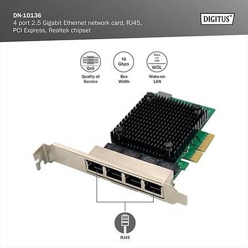 Digitus DN-10136 4 Port 2.5 Gigabit Ethernet Realtek Chipset PCI Express Ethernet Kart�