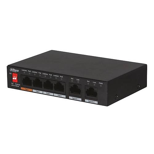 Dahua PFS3006-4GT-60 4 Port Gigabit PoE 2 Port Uplink 60W Plastik Kasa Masast PoE Switch