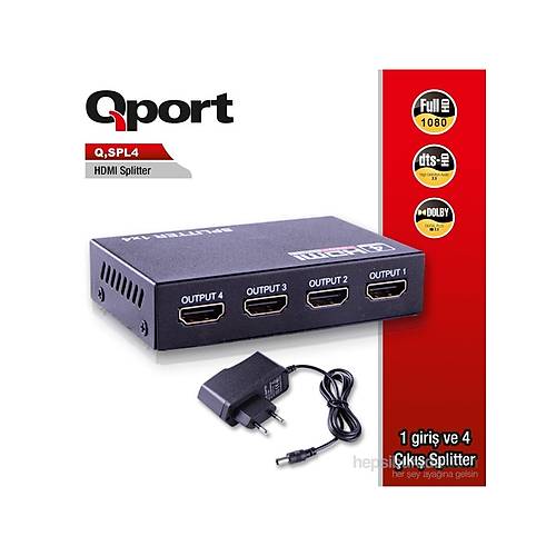 Qport Q-SPL4 HDMI to HDMI 1 Port Giri 4 Port k HDMI Grnt oklayc