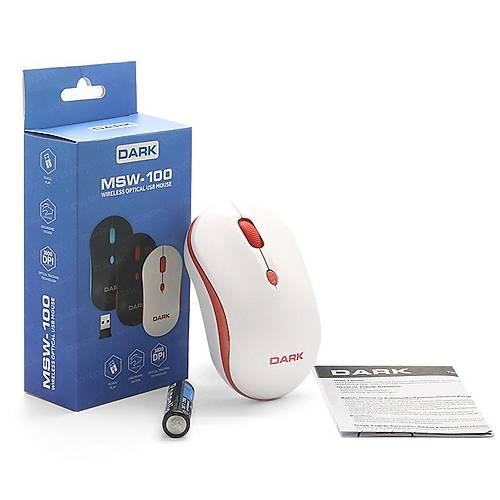 Dark DK-AC-MSW100W MSW100W 1600Dpi 4 Tulu Kablosuz Beyaz Krmz Mouse
