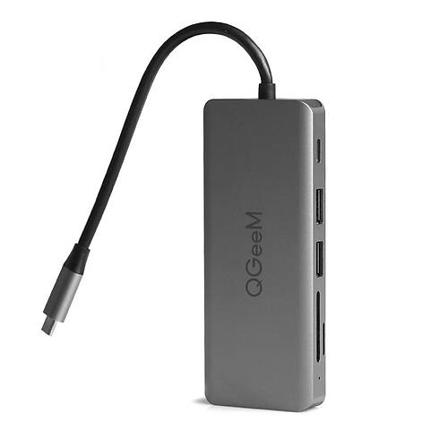 Qgeem QG-UH09 USB Type C to 2xHDMI VGA TF SD USB 3.0 Usb 2.0 Kulaklk 9 in 1 Dock Station