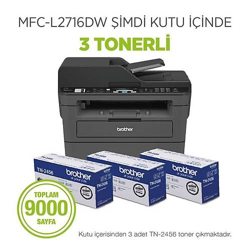Brother MFC-L2716DW A4 Usb Wifi Network Dublex ok Fonksiyonlu 3 Tonerli Mono Laser Yazc