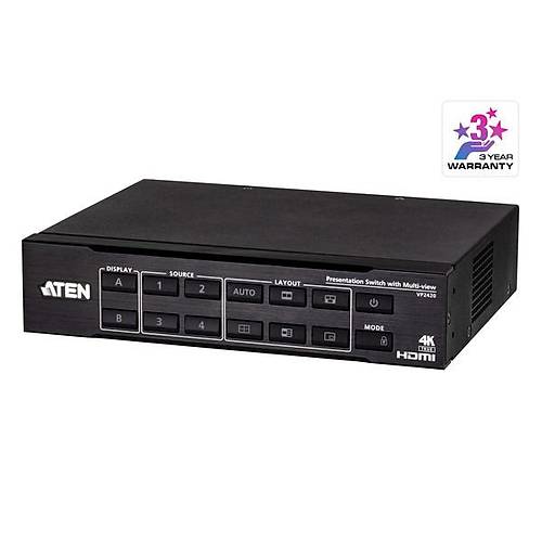 Aten VP2420 4 Giri�li 2 ��k��l� True 4K HDMI Presentation Switch with Multi View