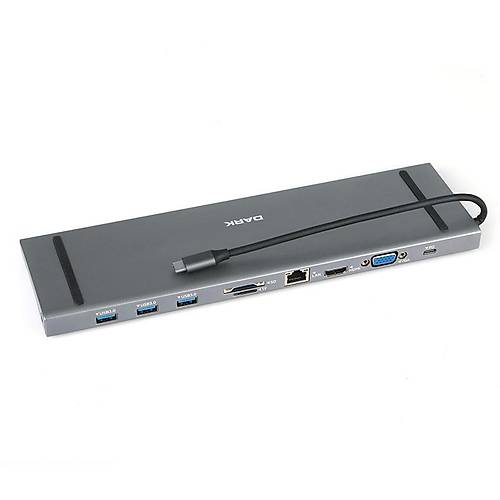 Dark DK-AC-U31X35 USB 3.1 Type C to 10 in 1 HDMI VGA RJ45 3xUSB 3.0 TF SD Kart Kulaklk Dock Station