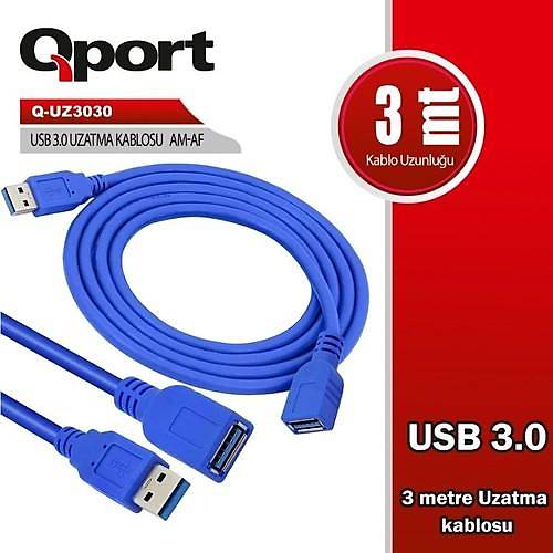 Qport Q-UZ3050 5 MT USB 3.0 to USB 3.0 Erkek-Di�i USB 3.0 Uzatma Kablosu