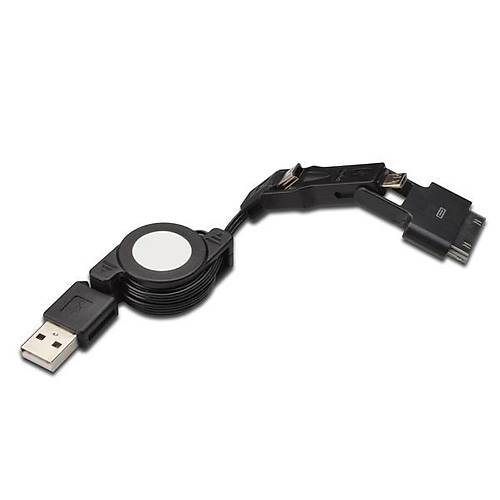 Digitus AK-620300-075-S 0.75 Mt USB 2.0 to micro USB 30 Pin to USB 2.0 Erkek-Erkek 3 in 1 Makaralı Kablo
