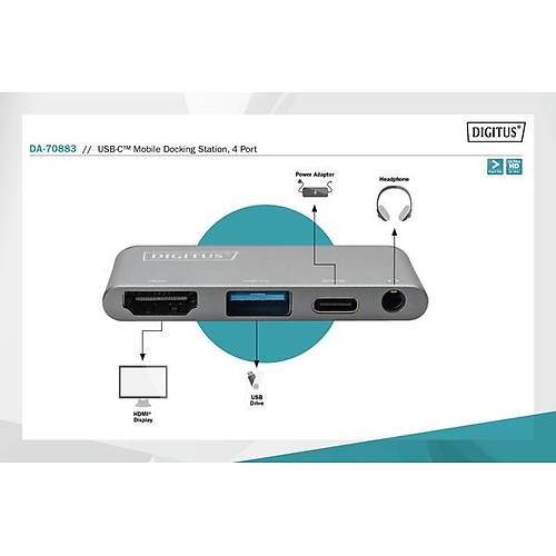 Digitus DA-70883 USB Type C to HDMI 1 x USB 3.0 1 x USB-C PD 1 Docking Station