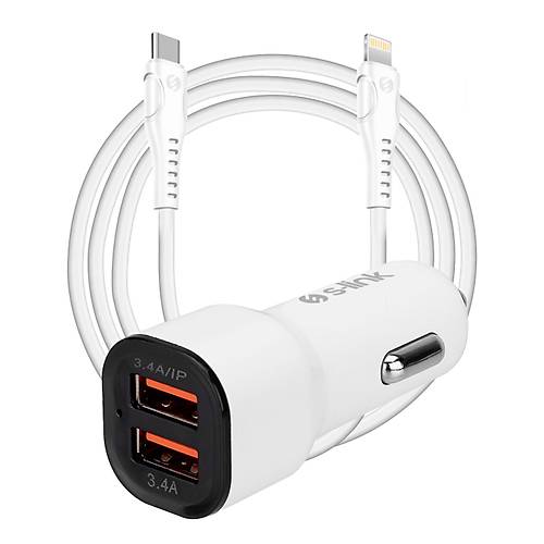 S-link SL-EC35PD 36W PD 3.0 Lightning PD Kablo 3.4A Hzl arj PD 18W + USB QC3.0 Beyaz Ara arj Cihaz