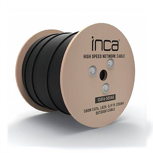 Inca ICAT6-500AG 500 Mt CAT6 S-FTP 23AWG 0.50mm Siyah Outdoor D�� mekan Network Kablosu