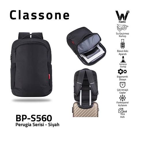 Classone BP-S560 15.6 inch Perugia Su Geirmez Kuma Siyah Notebook Srt antas