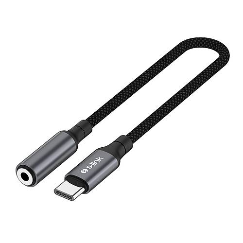 S-link Armor FC-01 0.15 Mt USB Type-C to F AUX �rg�l� Metal Ba�l�kl� Siyah Ses Kablosu