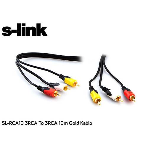 S-link SL-RCA10 10 Mt 3RCA to 3 RCA Alt�n U�lu G�r�nt� Kablosu