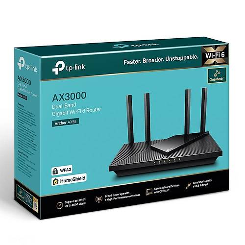 Tp-Link ARCHER AX55 3000 Mbps 4 Gigabit Port 2.4/5Ghz Dual Bant Wi-Fi6 Router