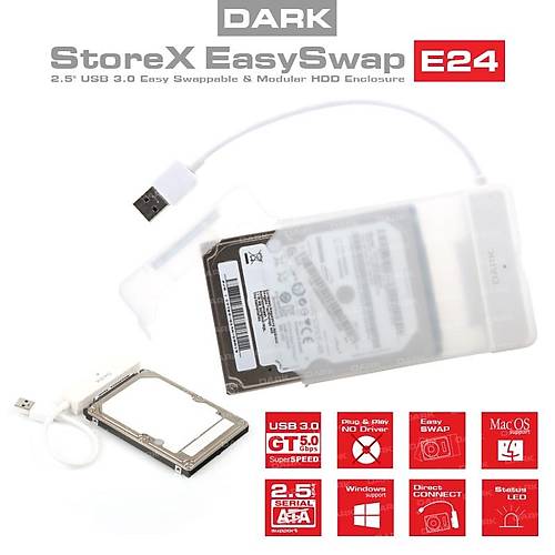 Dark DK-AC-DSE24U3 StoreX E24 2.5 inc SATA USB 3.0 Şeffaf Harici Harddisk Kutusu