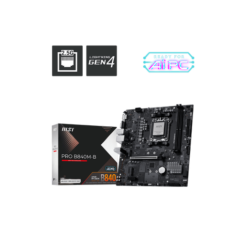 Msi PRO B840M B Sc-AM5 DDR5 8000Mhz 2xM.2 2.5Gbit LAN mATX AMD Anakart