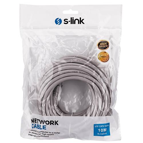 S-Link SL-CAT610 10 Mt UTP CAT6 24AWG Gri Patch Cord Kablo