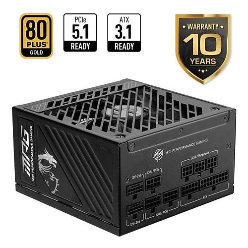 Msi MPG A850GS PCIE5 850W 80 Plus Gold PCIe 5.1 12cm Fanl� ATX 3.1 Power Supply