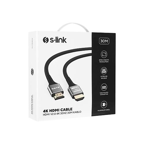 S-Link SLX-HD4K30 30 Mt HDMI to HDMI 19+1 v2.0 4K 30hz HDMI Grnt Kablosu