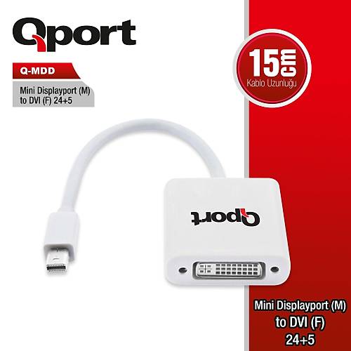 Qport Q-MDD mini DISPLAY PORt to DVI 21+4 Erkek-Dii Aktif Dntrc Adaptr