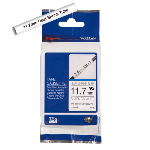 Brother HSE-231 P-Touch 1.5Mt 12mm Beyaz �zeri Siyah Is� �le Daralan Laminasyonlu Etiket