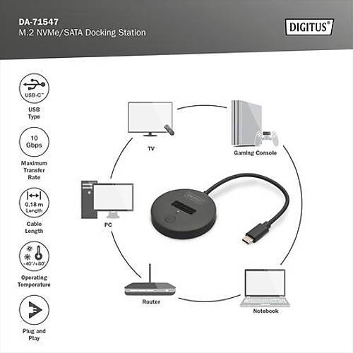 Digitus DA-71547 USB Type C to M.2 NVMe Sata Docking Station