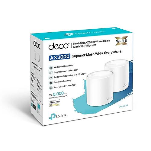 Tp-Link DECO X60 AX3000 2.4/5Ghz DualBant 2 Port Gigabit Lan Mesh Wi-Fi 6 2 li Paket Access Point