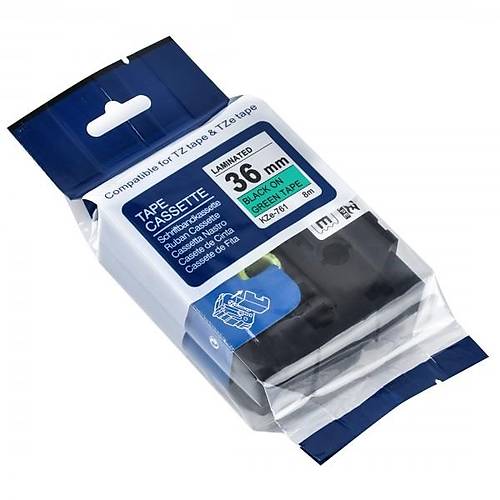 Brother P-Touch TZE-761 36mm 8Mt Yeil zerine Siyah Laminasyonlu Etiket
