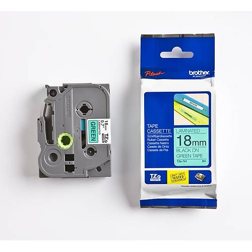 Brother P-Touch TZE-741 18mm 8Mt Yeil zerine Siyah Laminasyonlu Etiket