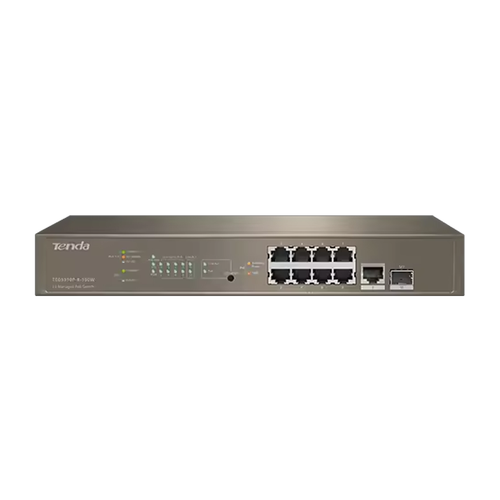 Tenda TEG5310P-8-150W 8 Port Gigabit PoE+ 1 Port Uplink 1 Port SFp 150W L3 Y�netilebilir PoE Switch