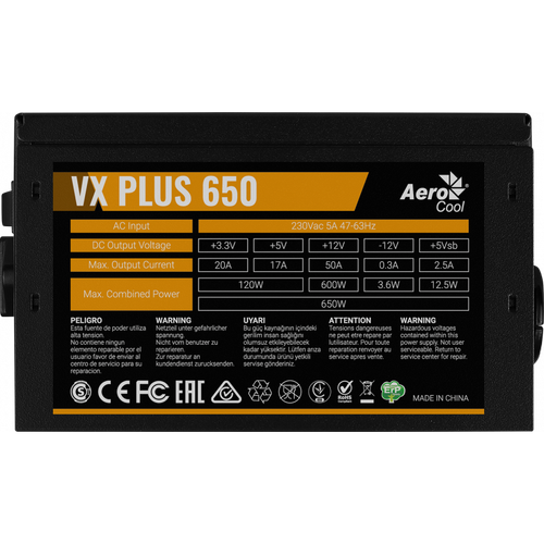Aerocool AE-VXP650 VX Plus 650W 12 cm Fanl Aktif PFC Power Supply