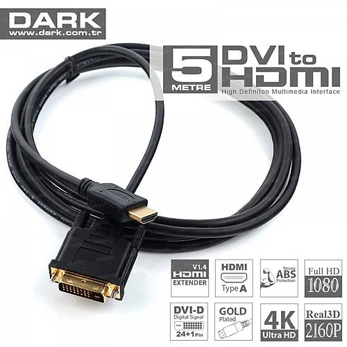 Dark DK-CB-DVIXHDMIL300 3 Mt HDMI to DVI-I 24+1 Erkek-Erkek ift Ynl Dntrc Kablo