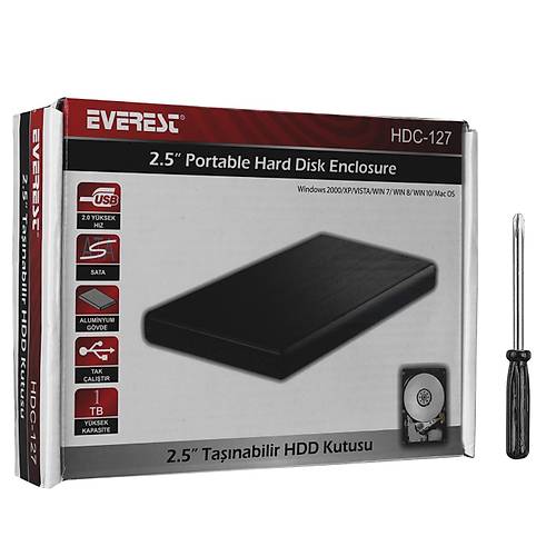 Everest HD3-127 2.5 inch SATA Siyah USB 2.0 Harici Harddisk Kutusu