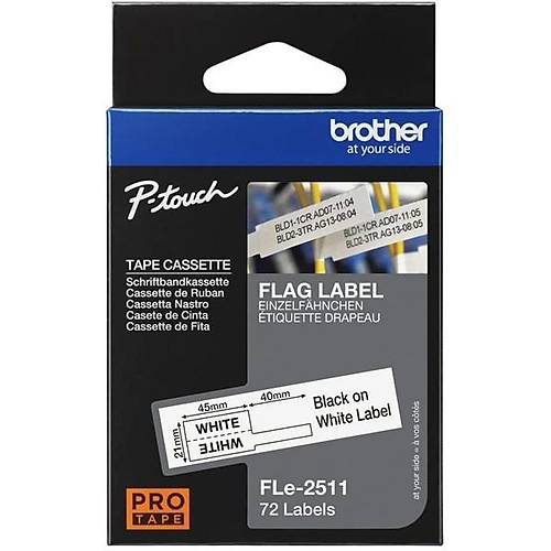 Brother FLE-2511 P-Touch 45mm Beyaz zeri Siyah Bask Bayrak Etiket