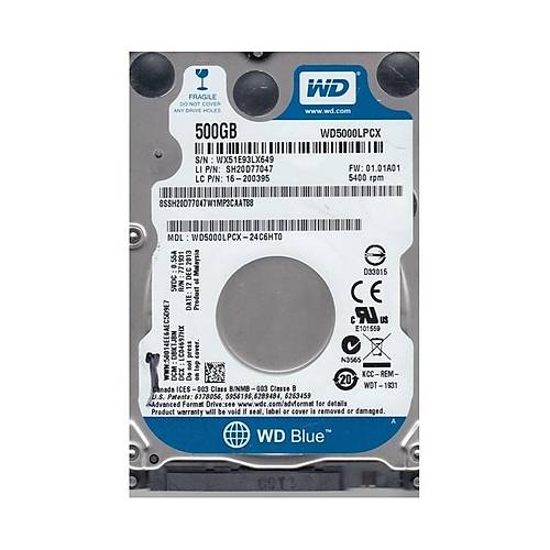 Western Digital WD5000LPCX 500 GB 5400Rpm 16MB SATA Blue Notebook Harddisk