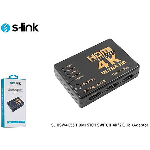 S-Link SL-HSW4K55 5 Port 2K 4K v1.4 5 To 1 IR Adaptör HDMI Switch Çoklayıcı