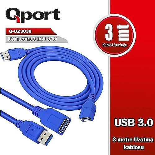 Qport Q-UZ3030 3 MT USB 3.0 to USB 3.0 Erkek-Di�i USB 3.0 Uzatma Kablosu