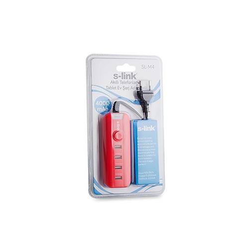 S-Link SL-M4 4 Port Usb 4000mAH K�rm�z� Ev �arj Adapt�r�