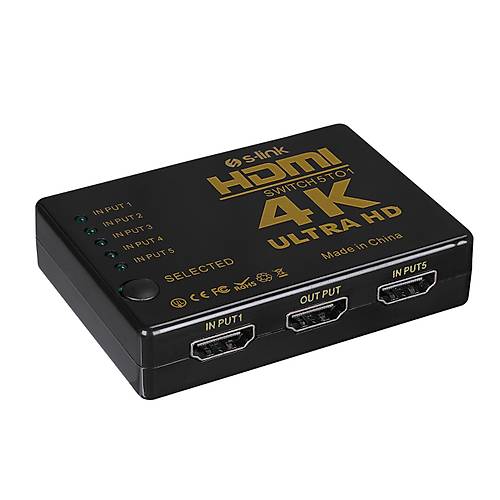 S-Link SL-HSW75 HDMI to HDMI 5 Port Giri 1 k Kumandal Otomatik Metal HDMI oklayc