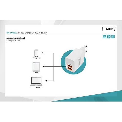Digitus DA-10061 5V 2x USB 15W 4A Beyaz �arj Adapt�r�