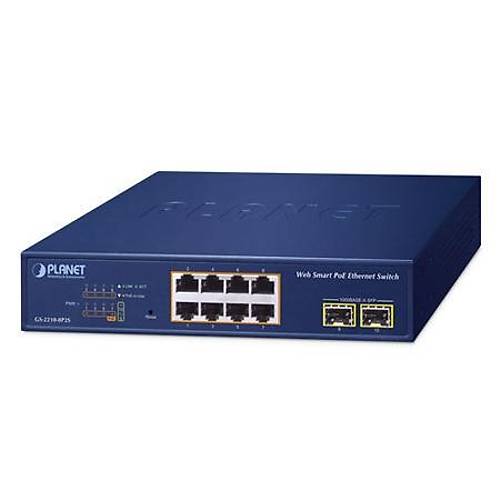 Planet PL-GS-2210-8P2S 8 Port Gigabit PoE+ 2 Port SFP Web Smart Ynetilebilir PoE Switch