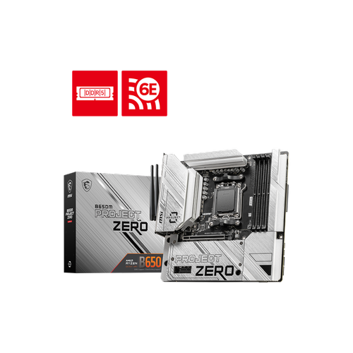 Msi B650M PROJECT ZERO Sc-AM5 B650 DDR5 7600Mhz M.2 2.5Gbe Lan Wi-Fi 6E mATX AMD Anakart
