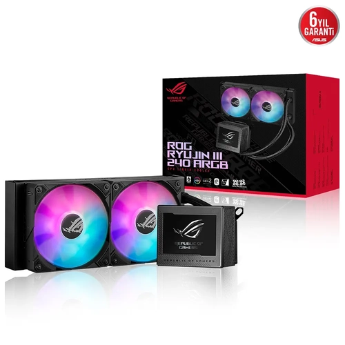 Asus ROG RYUJIN III 240 ARGB OLED 2x12cm RGB Fanl 3.5 inch LCD IPPC 2000 PWm Sv Soutma Sistemi