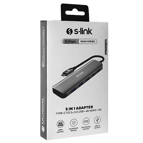 S-Link SW-USBC030 USB Type C to HDMI 3xUSB 3.0 1xPD Metal USB Ekran Adapt�r�