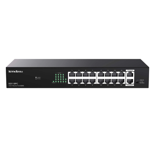 Tenda SG118PC 16 Port Gigabit Poe 2 Port Gigabit Uplik PoE Switch