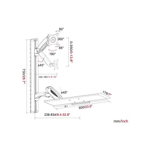 Digitus DA-90354 15-27 inch Amortis�rl� klavye standl� Duvara Monte Ask� Apart�
