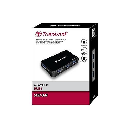 Transcend TS-HUB3K USB 3.0 to 4 Port USB 3.0 Siyah USB oklayc
