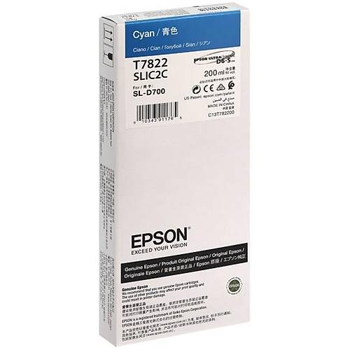 Epson C13T78220N SL-D700 T7822 Surelab 200Ml Mavi Orijinal Inkjet Kartu